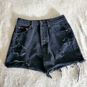 Sinature8 Black Jean Shorts Size M Distressed Trashed Beachy Casual‎ Streetwear